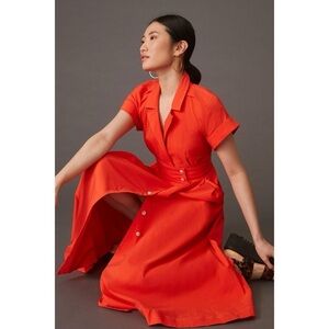 Anthropologie Maeve Dress Poplin Midi Shirtdress Cut Out Back Sz 2 NWT New
